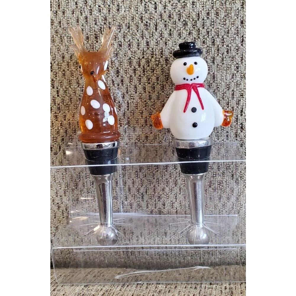 Art-glass Reindeer and Snowman Wine Bottle Stoppers LS Arts House Warming Gift